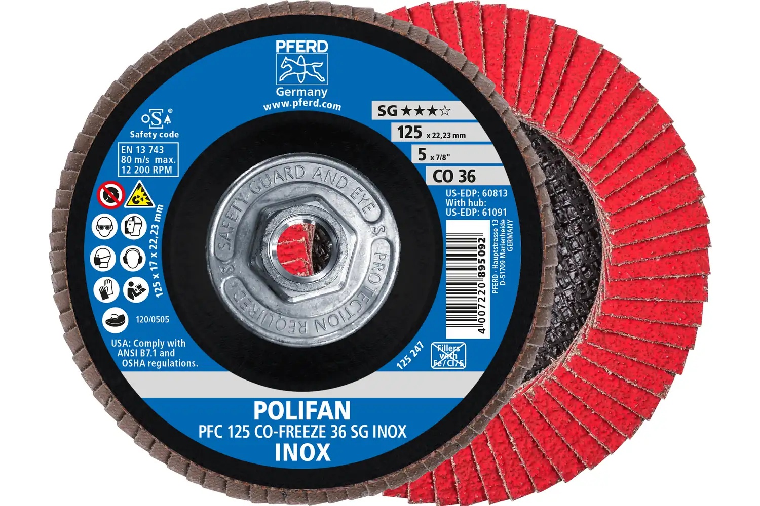 Picture of Pferd Flap Disc, 5" x 5/8-11, CO-Freeze SG Inox, 36 Grit, T29, Conical, Ceramic